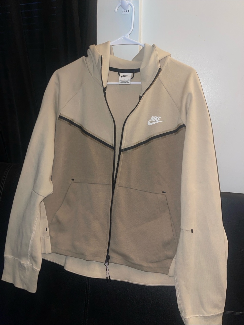 Nike Women's Tech Fleece Windrunner Full Zip Hoodie Khaki Black  Sz XL NWOT